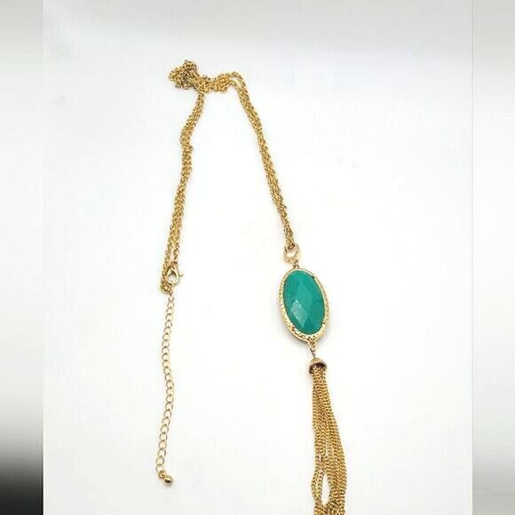Premier Designs necklace, blue and green with gold tone adjustable chain - Picture 1 of 5
